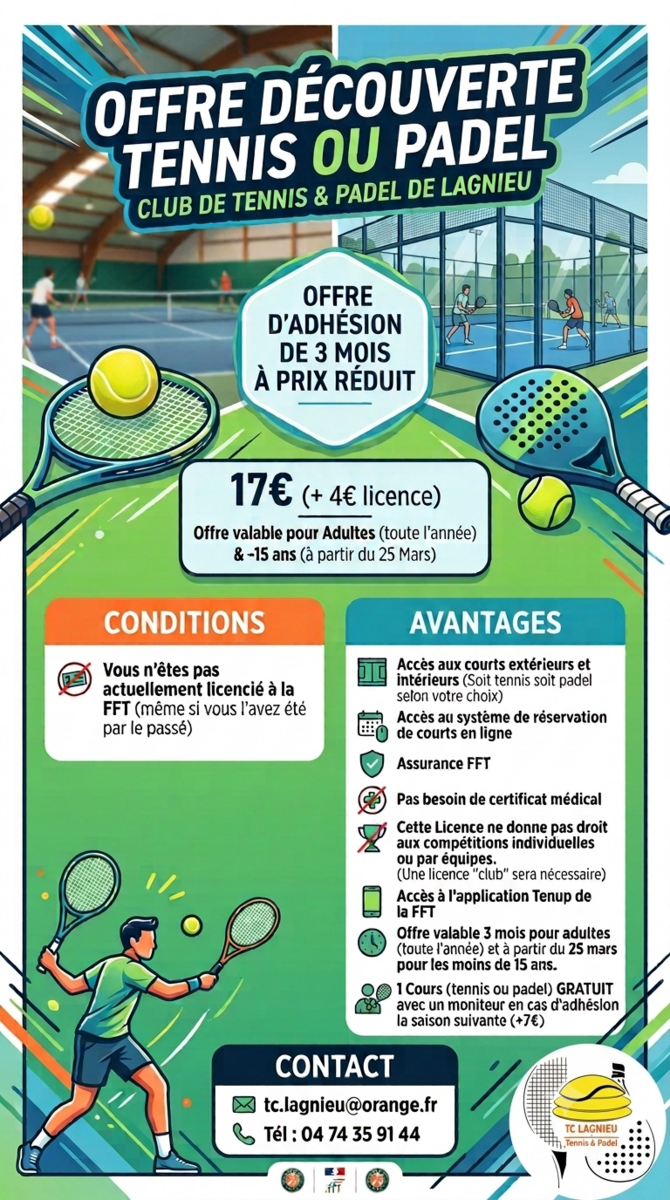 Offre découverte Tennis ou Padel
