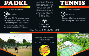 Location de terrains tennis ou padel