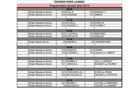 Tournoi d'hiver : La programmation samedi 26/01